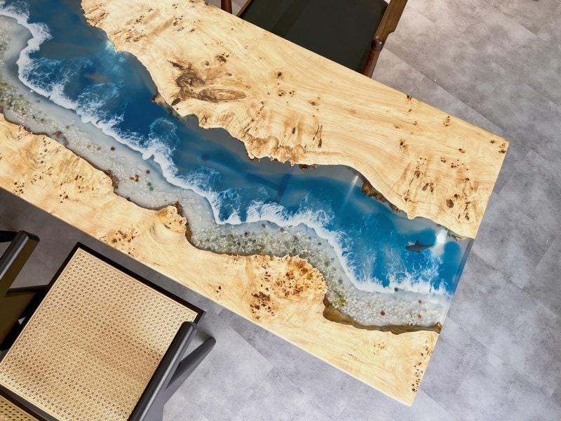 Unique River Epoxy Resin Solid poplar wood Cafeteria Decors Made To Order,not Olive Wood - SlabstudioHongKong