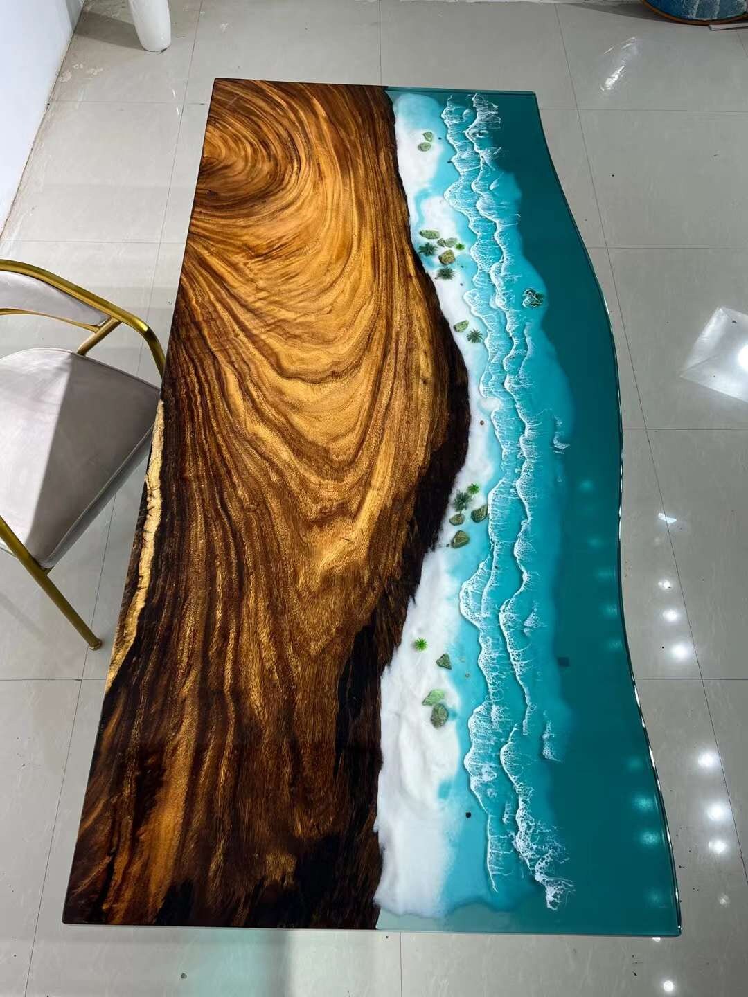 Epoxy table, Wave epoxy resin table, River epoxy table,live edge wave walnut table - SlabstudioHongKong