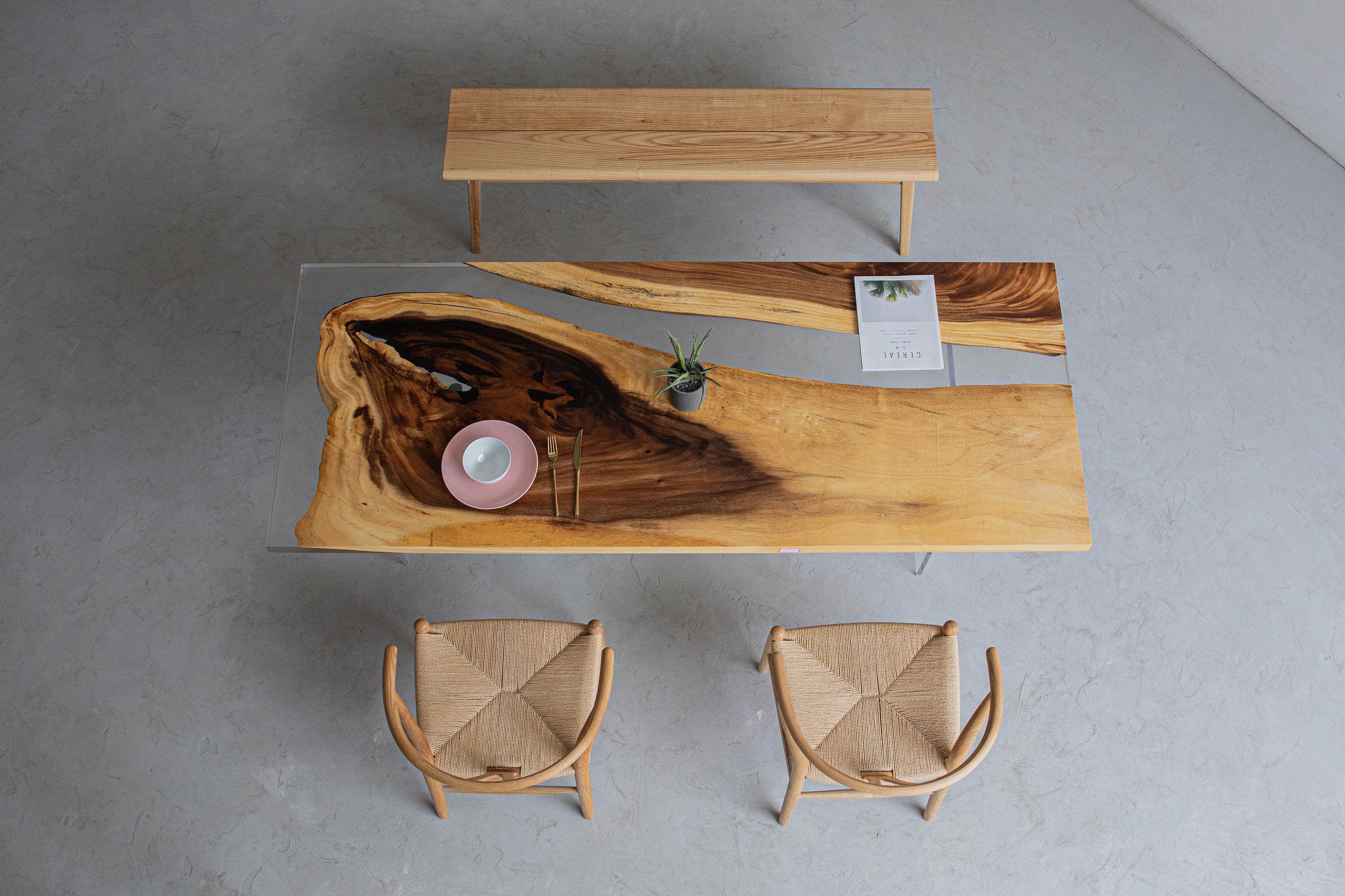 Light Color Epoxy Resin Solid Wood Table 