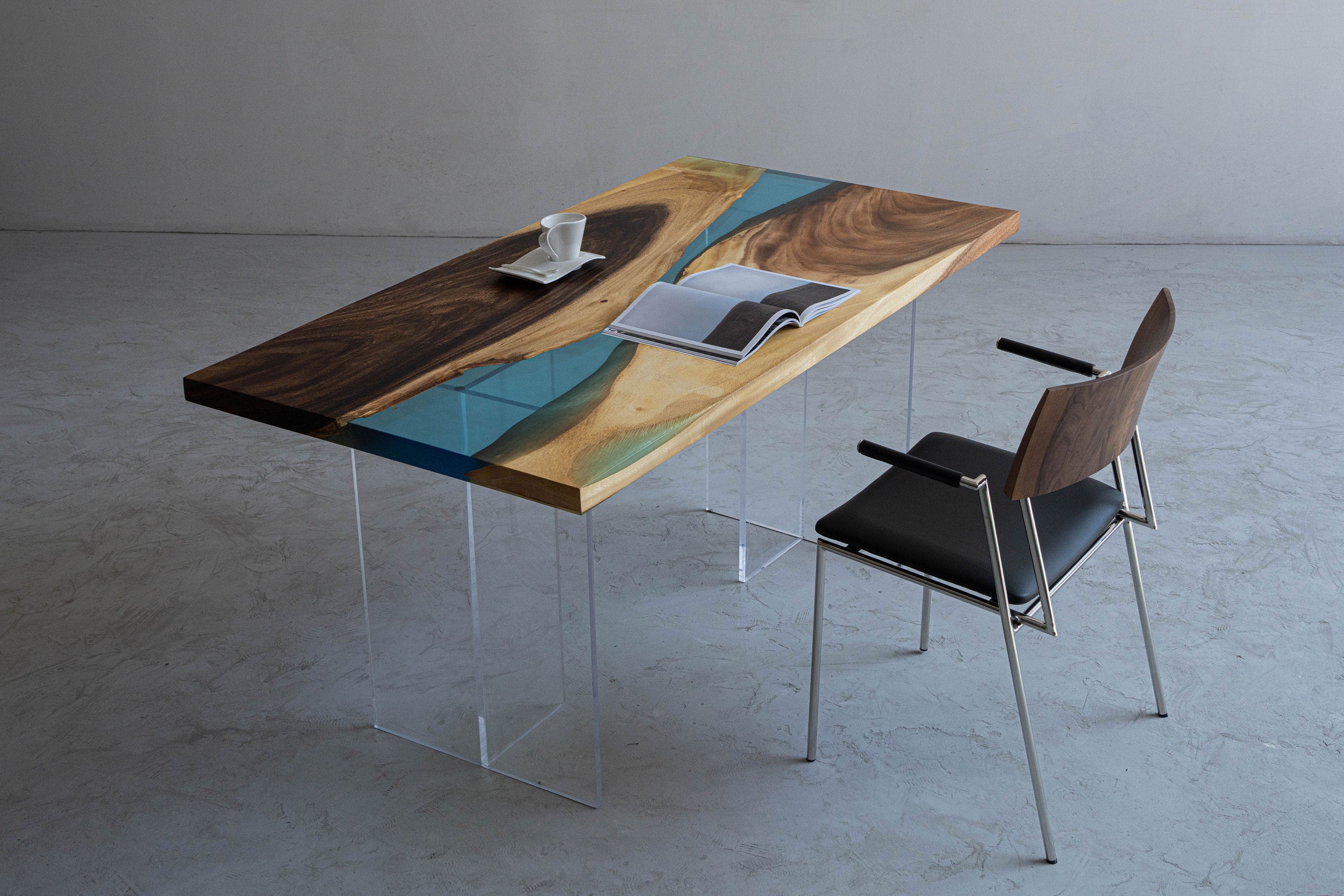 resin dining table, Epoxy Resin Table , Live Edge Epoxy Resin River Table - SlabstudioHongKong